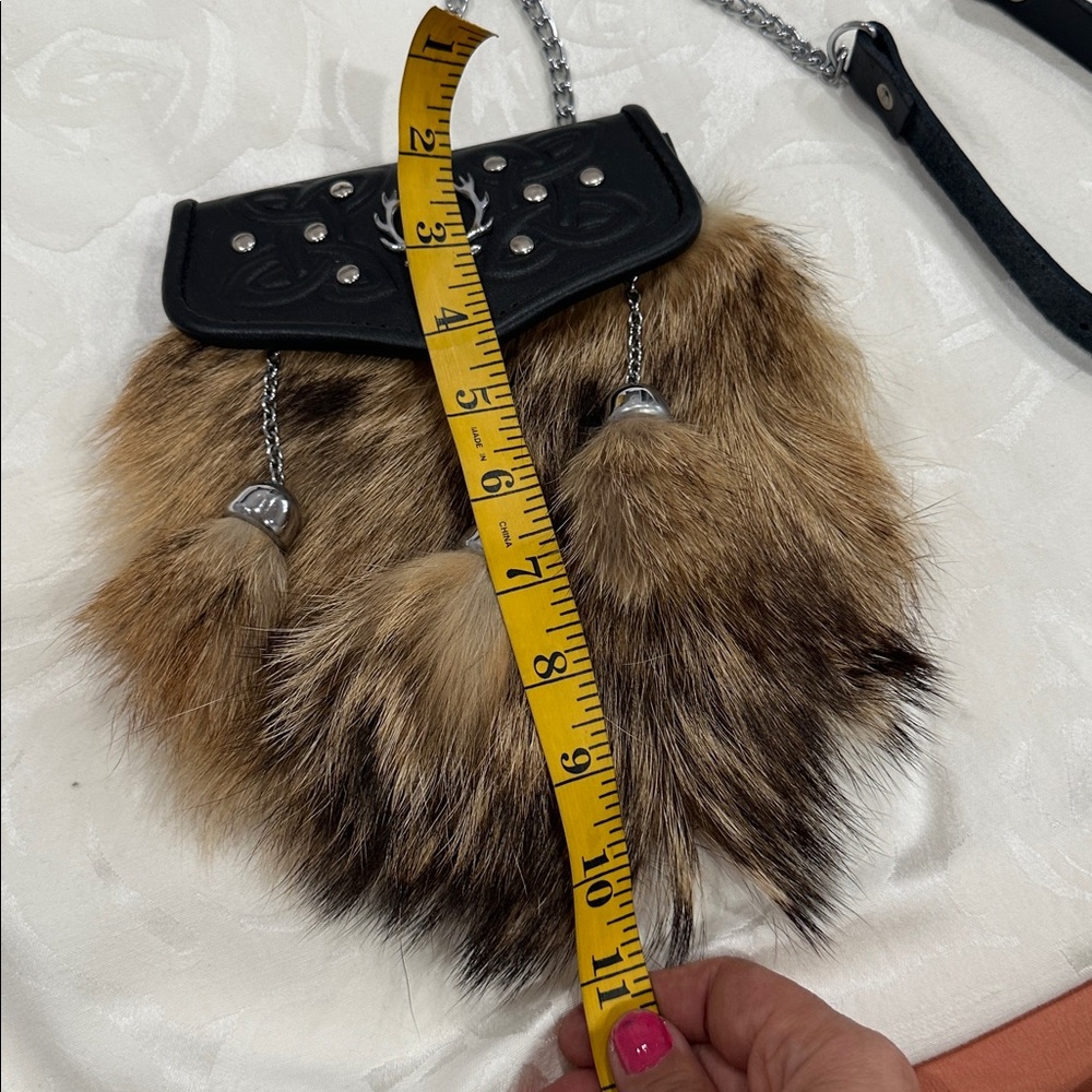 Black and Brown Fur Accent Crossbody Bag - Picture 5 of 7